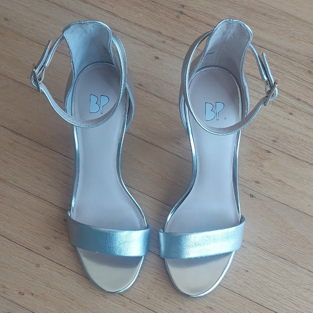 BP "Muted Gold" 3 Inch Ankle Strap Heels - Size 4